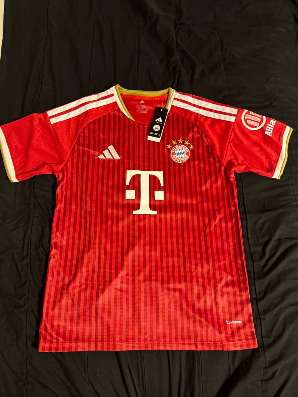 adidas men Bayern Munich Red Soccer Jersey with White Accents